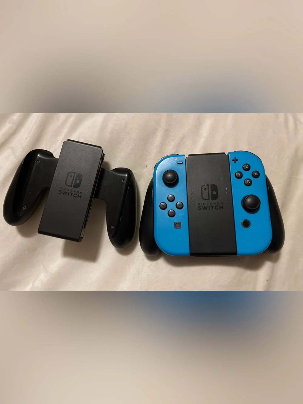 Nintendo Switch Joy Con Controllers Pair Neon Blue + 2 Comfort Grips TESTED
